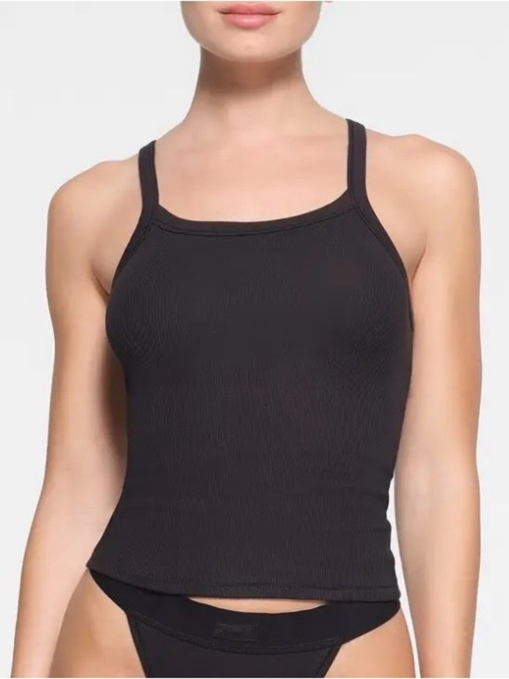 RARE SKIMS Cotton Rib Scoop Tank in ‘Soot’